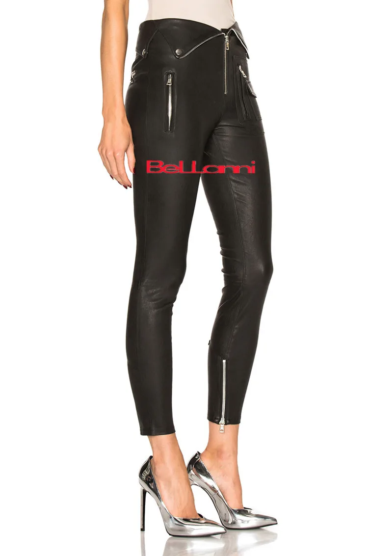 Весенние новые модные брендовые облегающие кожаные брюки-карандаш с отворачивающейся талией женские брюки-карандаш из искусственной кожи wj258