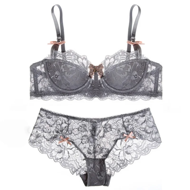  Sexy Mousse bra and panties sets Design Luxury Lace Flower Bow women's Underwear with Transparent U