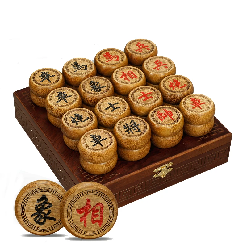 

BSTFAMLY Chinese Chess Wooden Box 32Pcs/Set Old Game of Go Xiang Qi International Checkers Folding Toy Gifts No Magnetic LC12