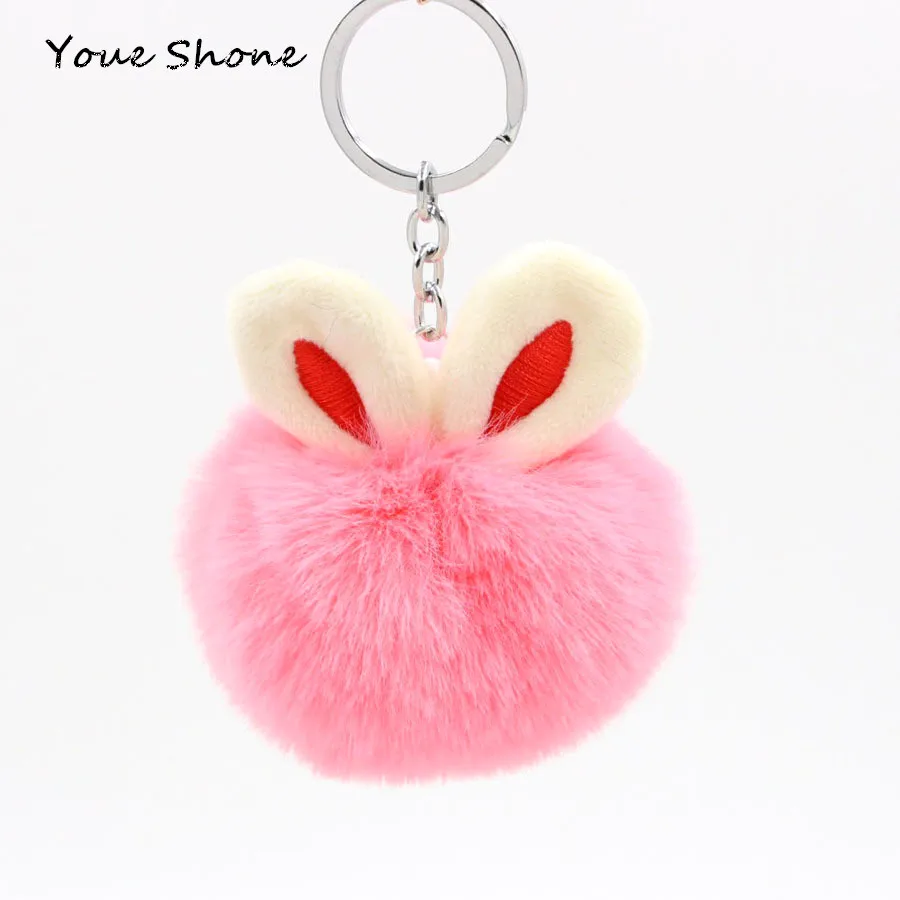 

2018 Lovely Key Chain Fur Ball Pompon Keychain Pompom Fake Rabbit Fur Porte Clef Keychains For Women Car Bag KeyRing 8 colors