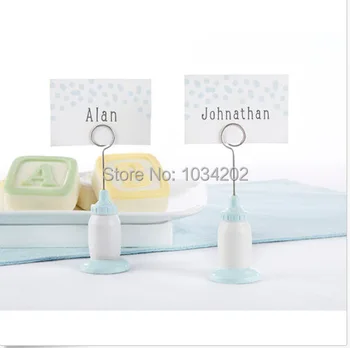 

200pcs Classic Blue Baby Bottle Place Card Holder Baby Shower Favors Infant Baptism Party Decorations Free Shipping
