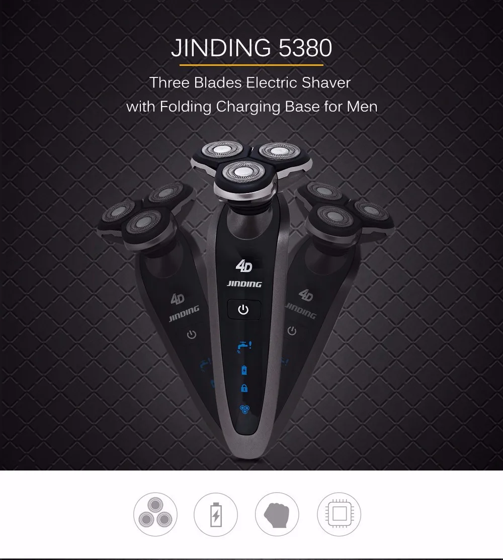 JINDING 5380 Three Blades Electric Shaver with Folding Charging Base for Men