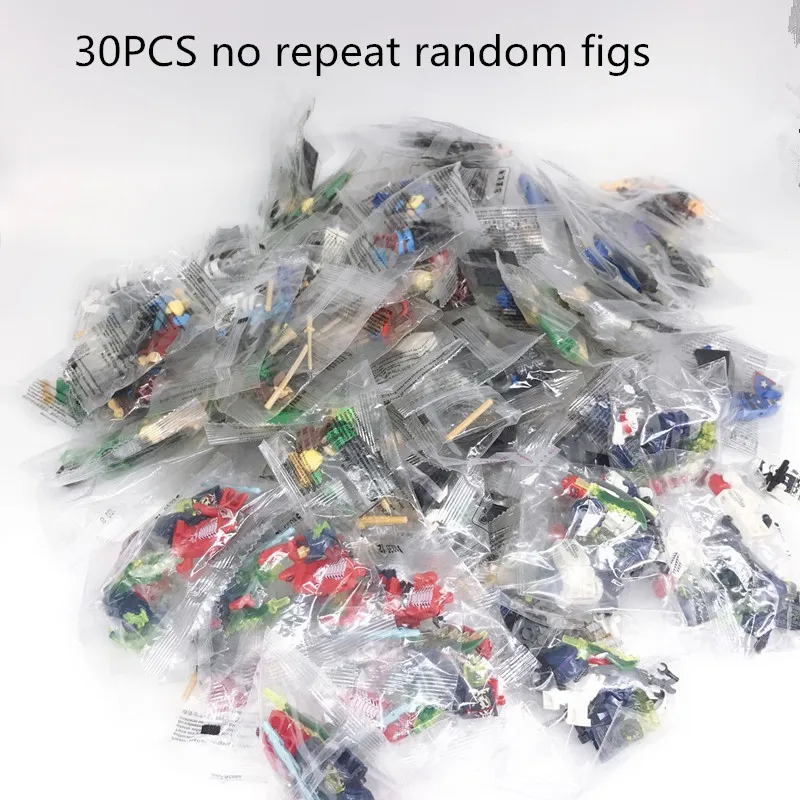 

30pcs no repeat random All serials different Compatible legoe ninjagoes Figures super heros star wars blocks with weapons toys