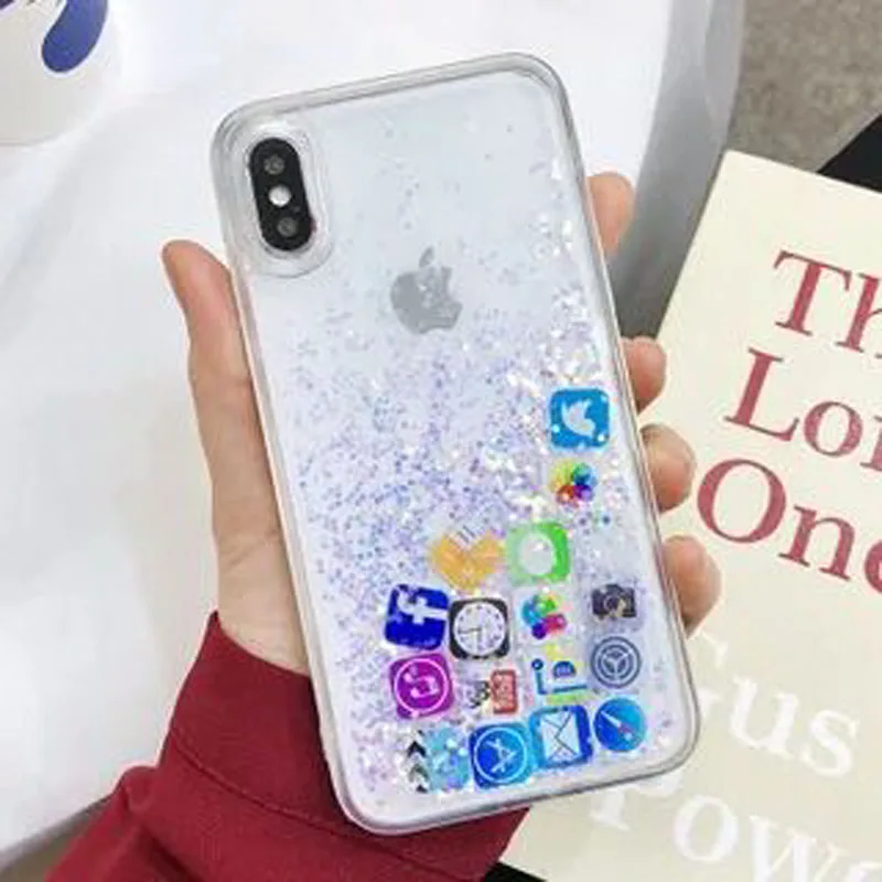 

Cong fee Liquid Hard PC Phone Shell with liquid sand Cover Cute APP icon phone case for iphoneX XR XS MAX 6S 7 8SPlus
