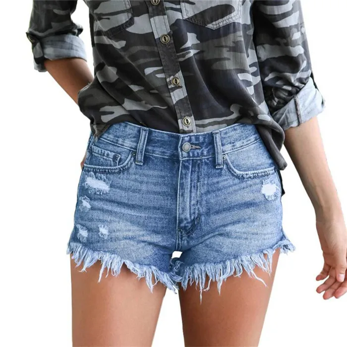 Light blue Новые джинсовые шорты на весну, сексуальные модные популярные штаны и джинсы с рваными шорты с кисточками - Цвет: Light blue