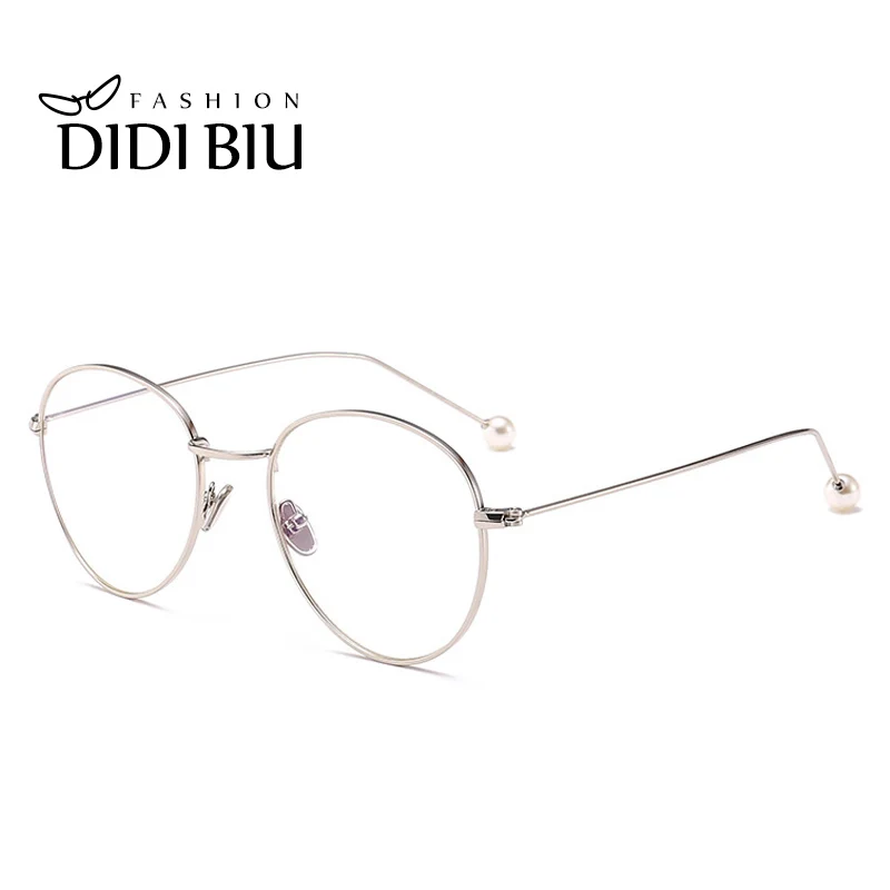 Маленькая круглая прозрачная оправа для очков DIDI с жемчугом розовое золото в