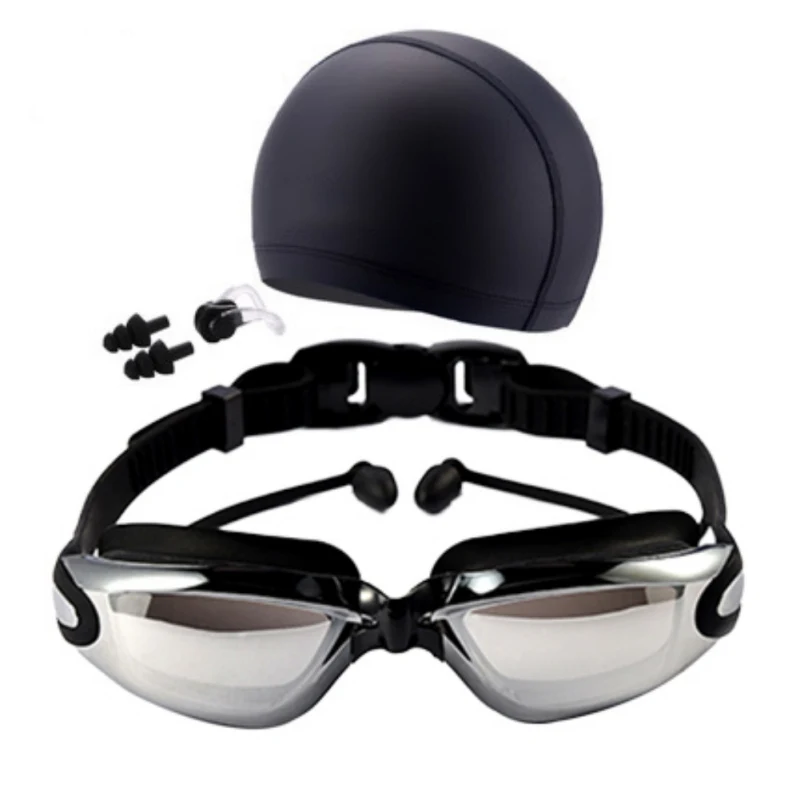 Высокой четкости Водонепроницаемый Анти-туман плавательные очки для мужчин женщин большая коробка очки для плавания при близорукости Кепки Заглушки для ушей, зажим для носа, костюм из трех предметов