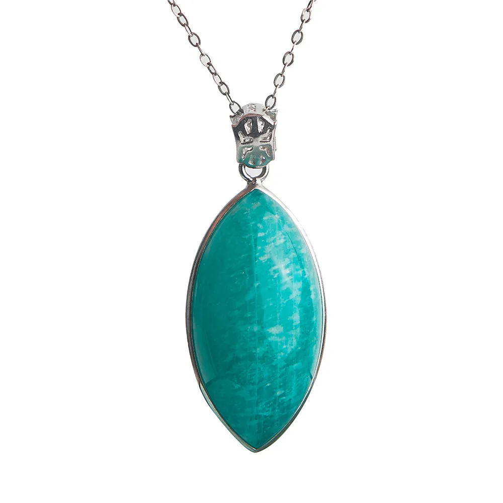 

Genuine Gems Natural Amazonite Stone Pendant For Women 925 Sterling Silver Crystal Jewelry Necklace