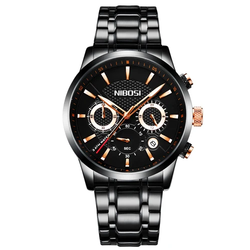 NIBOSI, черные мужские модные повседневные нарядные часы, мужские военные кварцевые наручные часы, мужские часы, роскошные Брендовые Часы - Цвет: Black RoseHand Steel
