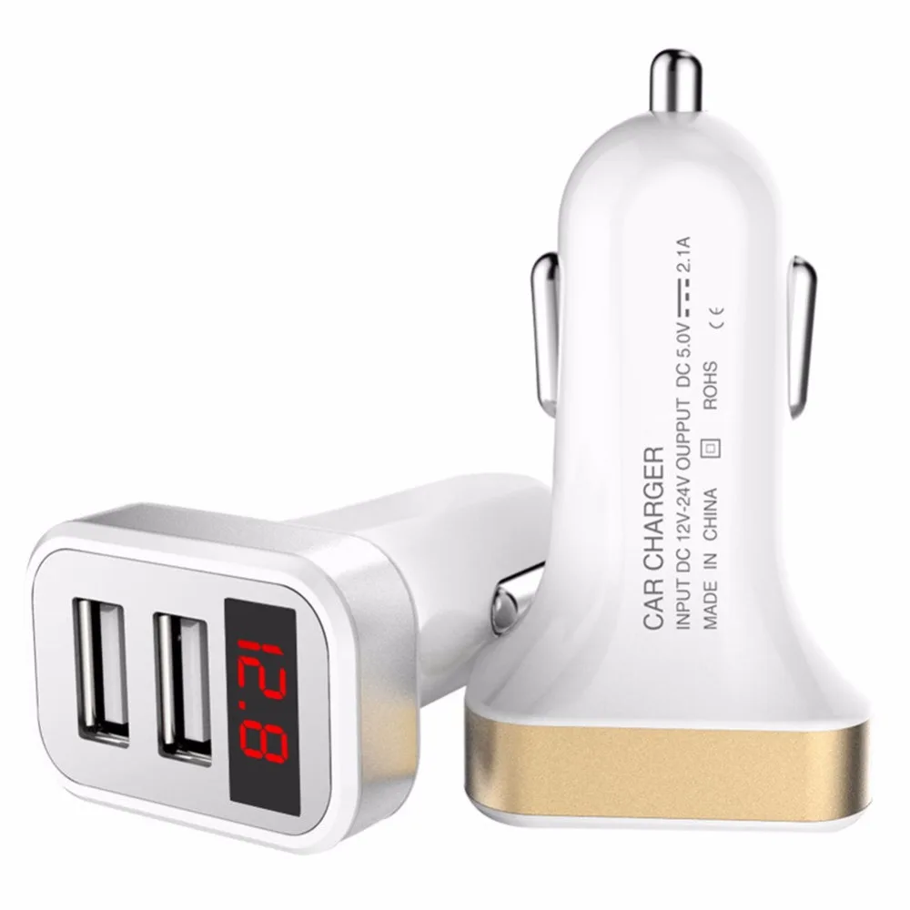 

Fast Charging 2.1A Dual USB Car Charger for Moblie Phones Voltage Meter Monitor Adapter for Smartphones LED Voltage Amps Display