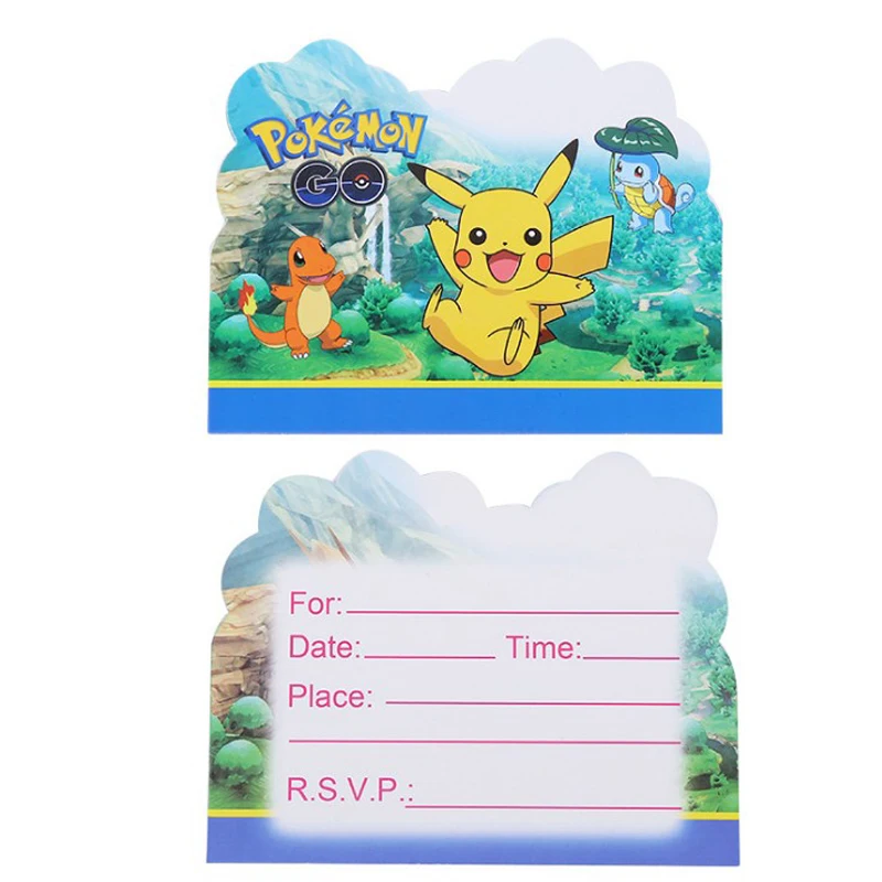 

10pcs/pack Baby Shower Pikachu Invitation Cards Girls Kids Favors Party Happy Birthday Events Pokemon Go Decoration Supplies