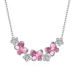 Pink 925 пробы Серебряное Ожерелье Бабочка Цветы Кристалл от Swarovski Подвески Роскошный Сияющий чокер для женщин Свадебные ювелирные изделия - Цвет камня: Pink
