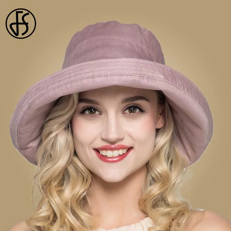 Женская хлопковая солнцезащитная шляпа FS, складывающаяся повседневная шляпа с широкими полями от солнца, серая, летняя