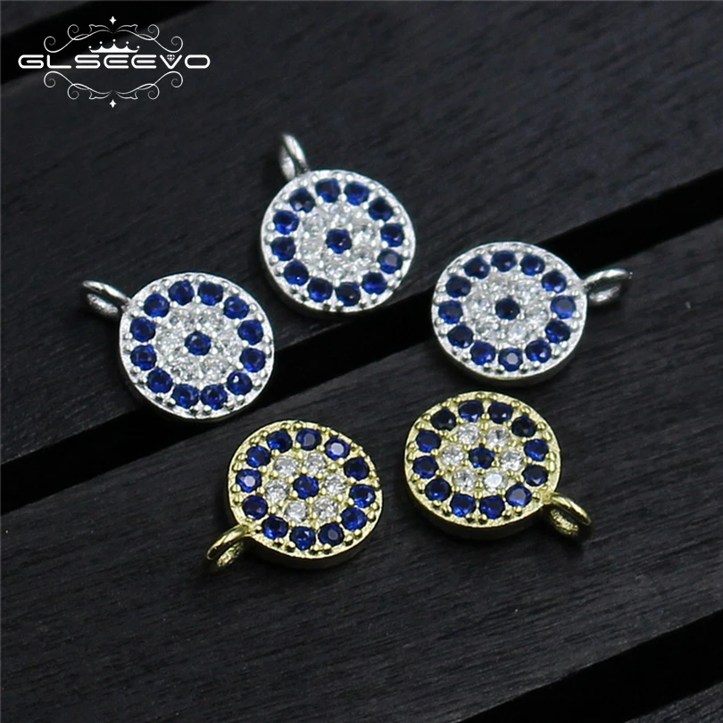 

2pc 925 Sterling Silver Charms Bracelet Bangle Necklace Accessories Round Eye Charms Blue Zircon Charms Pendant Jewellery XA0199