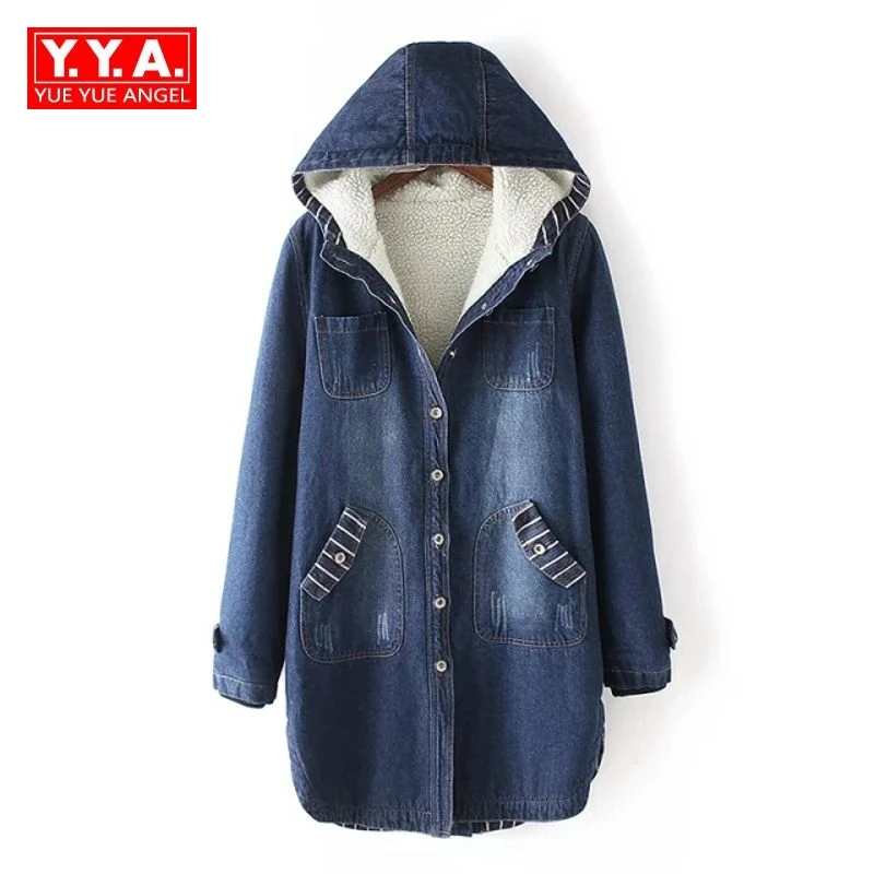 

Winter Korean Style New Fashion Womens Thick Coats Female Long Sleeve Fur Lining Hooded Single Breasted Loose Fit Warm Parkas