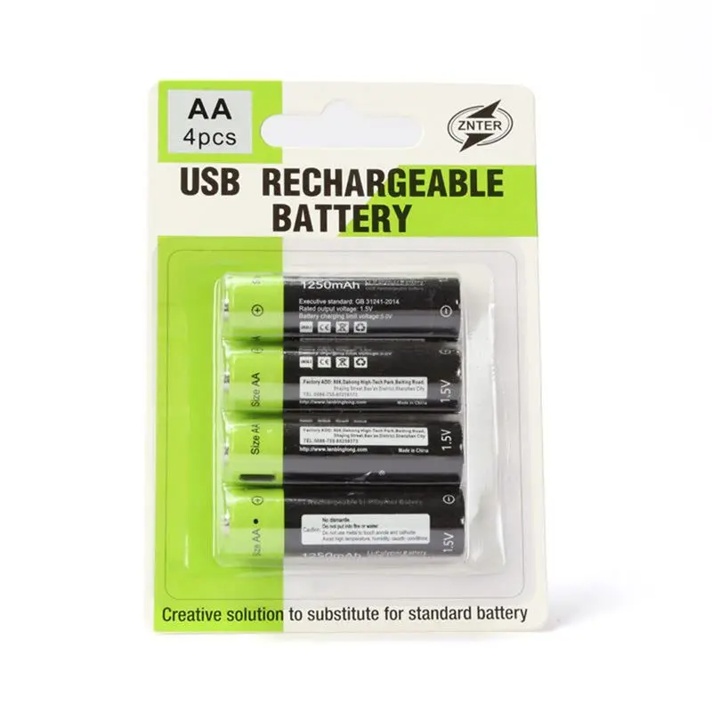 ZNTER 1 5 V AA Аккумуляторная батарея 1250mAh литий-полимерная аккумуляторная micro usb