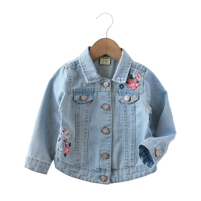 

Sunshine Swing 2018 children's spring autumn girls demin jacket sand wash flowers embroidery baby denim jacket coat