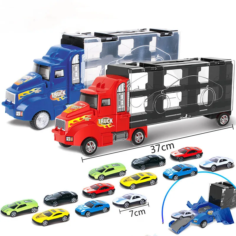 

New Transport Car Carrier Truck Boys Toy Storage Container Truck Set Plastic Vehicles Back Diecast Car Alloy Toy Car For Kids