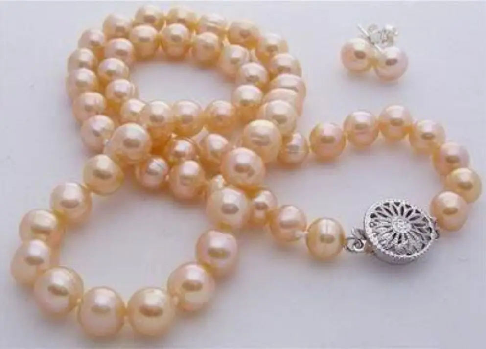

Shipping>>new hot Natural 7-8mm pink akoya cultured pearl necklace earring Jewelry Set 18
