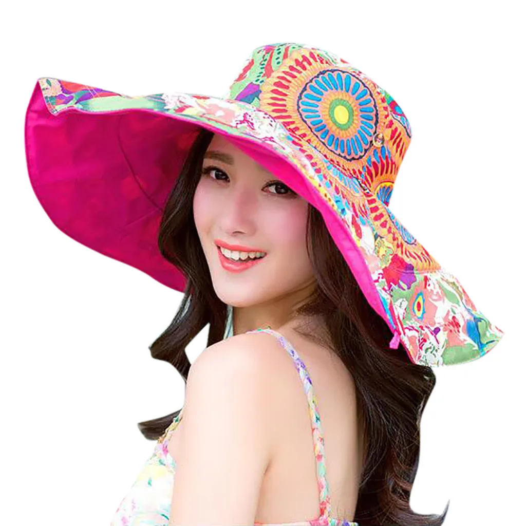 Womail, женская шляпа, летняя, с принтом, с двумя боковыми большими полями, соломенная шляпа, широкополая шляпа от солнца, с широкими полями, шляпы для пляжа, шляпа от солнца,, Прямая поставка, f25 - Цвет: HT