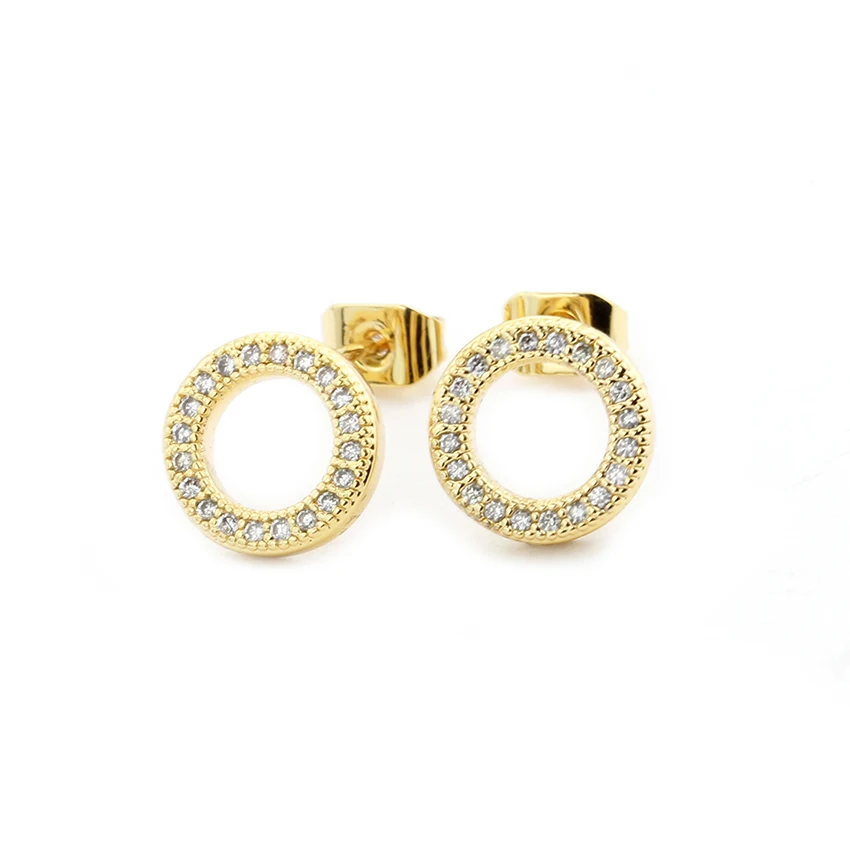 

Minimalist Gold Color Circle Earrings Cubic Zirconia Jewelry Fashion CZ Crystal Round Stud Earrings For Women Aretes De Mujer