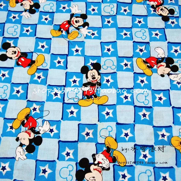 

105X100cm Mickey Mouse and Star Blue Cubes Cotton Fabric for Boy Clothes Bedding Set Sewing Hometextile Patchwork DIY-AFCK658