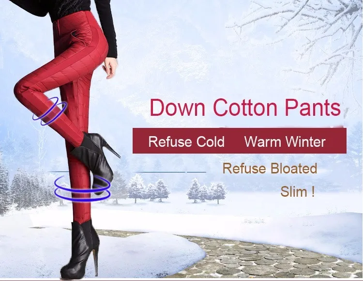 Women Formal Pants 2016  Winter High Waisted Outer Wear Women female Fashion Slim Warm Thick Down Pants Trousers skinny CS12
