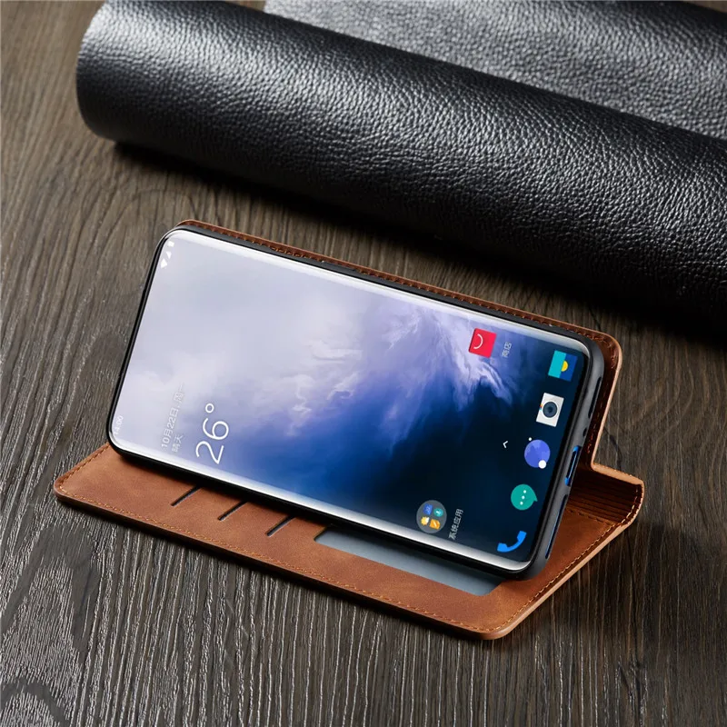 Магнитный чехол для Oneplus 7 Pro роскошный кожаный книжка 1 + держатель карт подставка