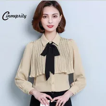 Cinmeprity 2017 Fashion Blouse Women Autumn Blouse Chiffon V Neck Long Sleeve Casual Blusas Female Shirts Bow Tops Plus Size