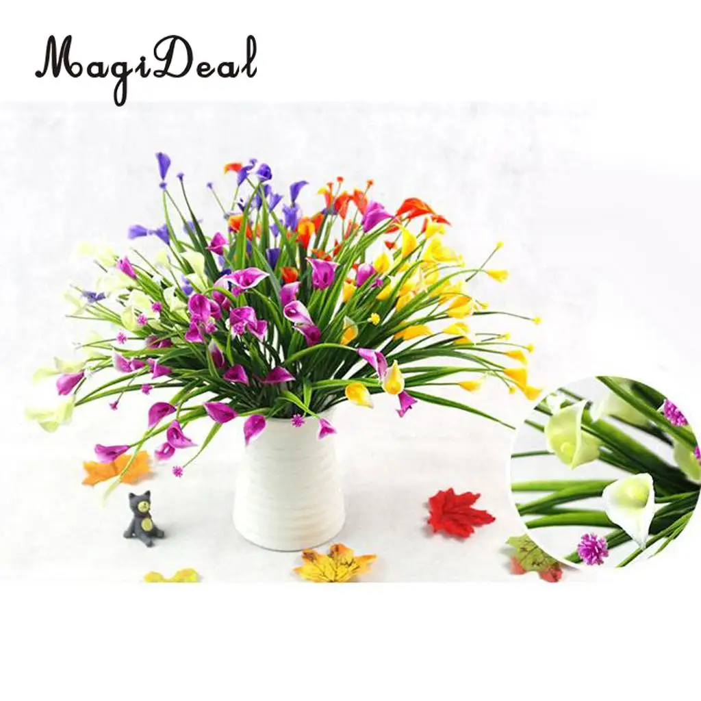 4pcs Artificial Shrubs Calla Lily Plastic Greenery Plants Flower Arrangement for Home Kitchen Dining Room Hanging Decor