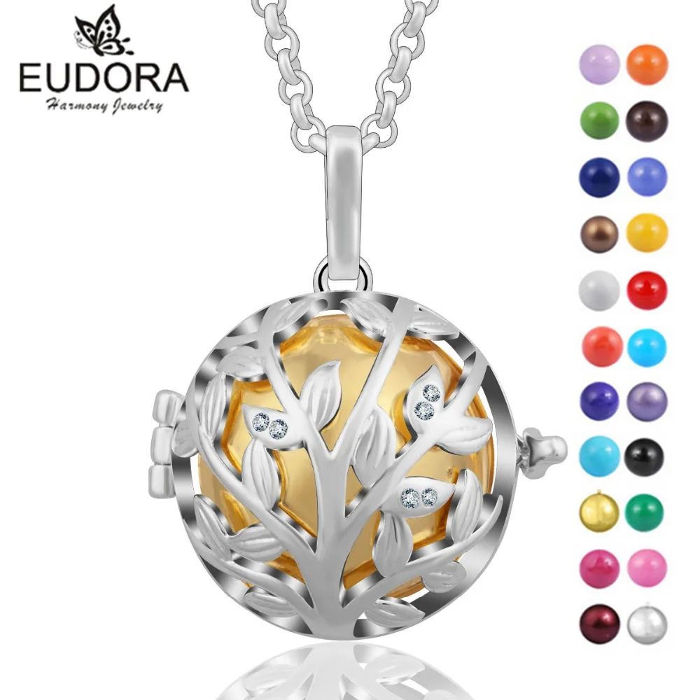 

Eudora Lucky Tree Crystal Floating Locket Cage with Chime bell Music Harmony Ball Pendant Necklace for Pregnant Women Baby