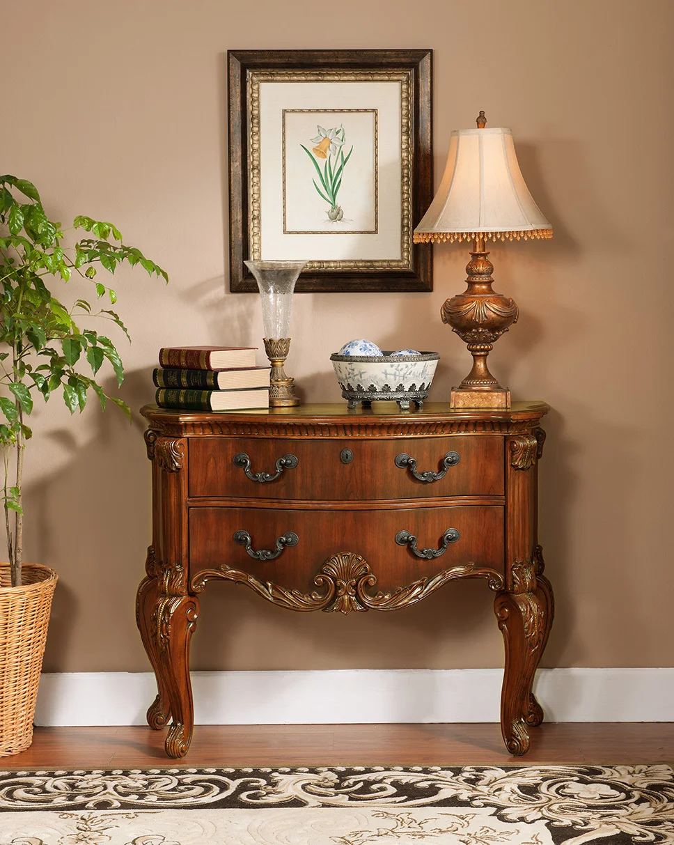 Solid wood console table with carving European style ...