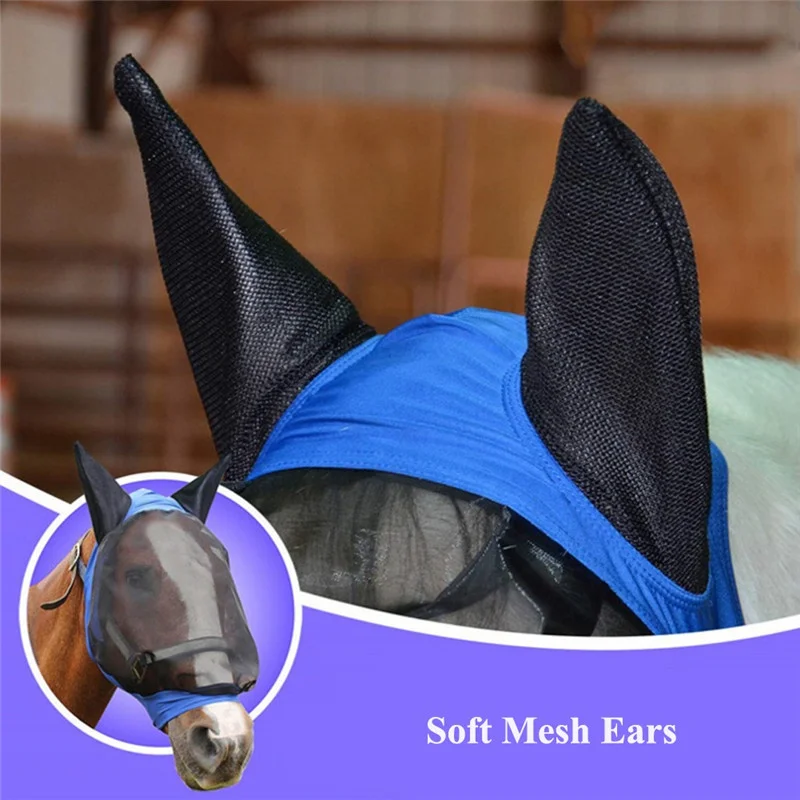 Лошадь полная маска для лица-комаров нос конь поставки лошадь Съемная Сетчатая Маска с носовой крышкой лошадь муха маска на молнии