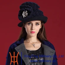 Free Shipping Elegant Classic Fashion Woman Hat Wool Felt Hat the Navy Flower Adornment Brim Fashion Hats