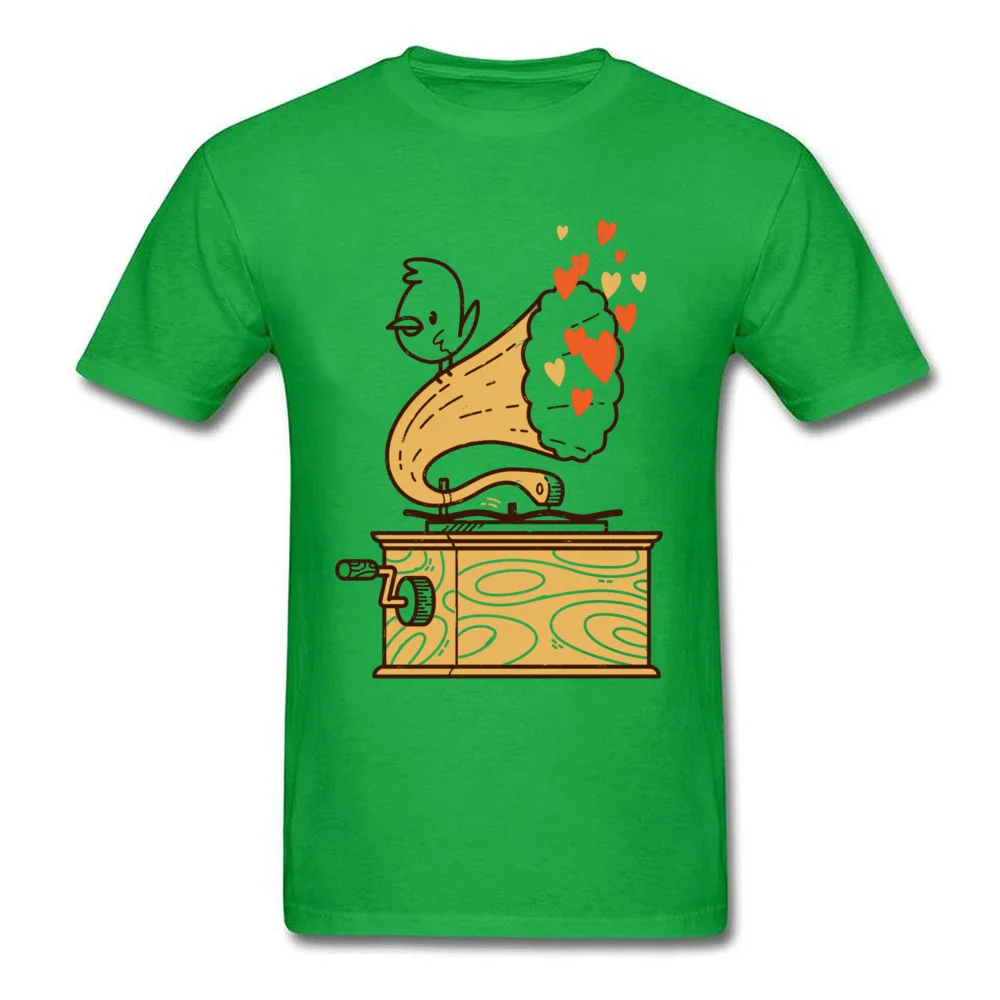 Phonograph and the Bird 5298 O-Neck T-shirts Summer/Fall Party Tops Shirts Short Sleeve Funny Pure Cotton Clothing Shirt Men Phonograph and the Bird 5298 green