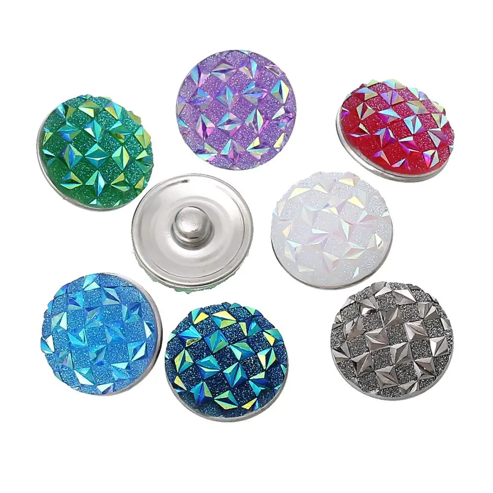Fashion Snap Button Round At Random Silver Tone Resin Glitter 18mm Dia