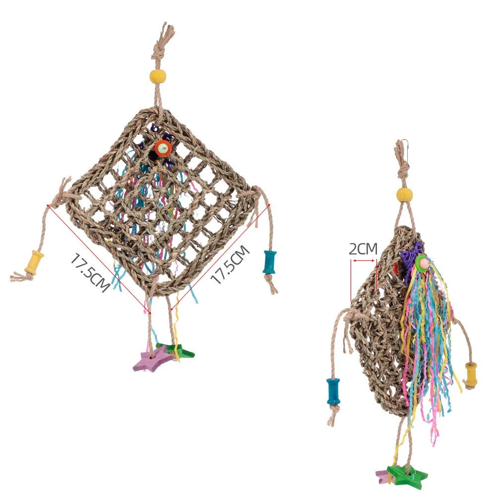 Bright multicolors Woven Activity Bird Seagrass Swing Wall Scratching Chewing Hanging Toy Parakeets Cockatiels Conures Macaws