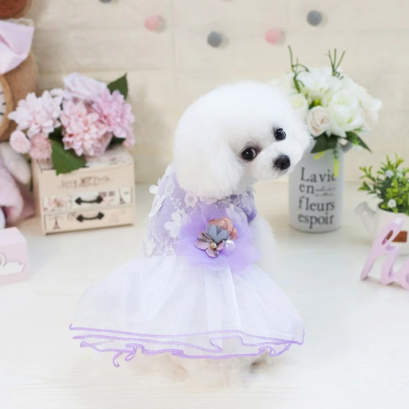 Летнее милое белое кружевное платье с цветочным рисунком для щенка, роскошное платье, юбка-пачка для питомца, кошки, принцессы, свадебное платье, одежда для собак, чихуахуа, собак
