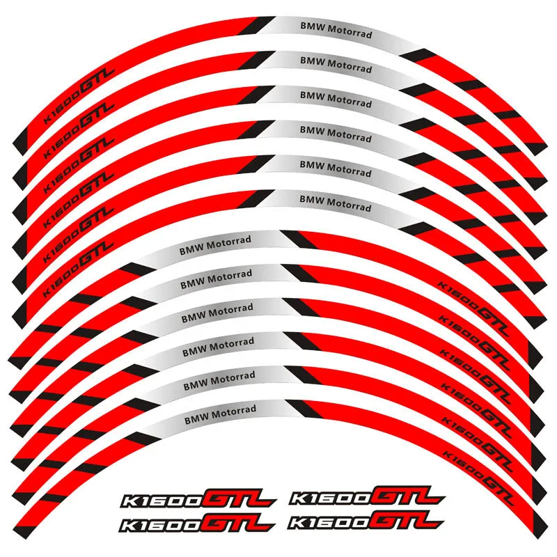 Высокое качество нового 12 шт. толстый край внешний обод Стикеры колеса нашивки наклейки для BMW K1600GTL - Цвет: A Red