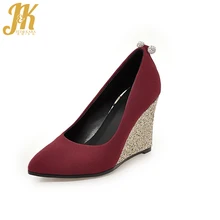 J&K 2017 Big Size 33-43 Brand Ladies Shoes Heels Woman Leisure Glitter Wedges Pumps Shoes Sexy Pointed toe High Heels Shoes