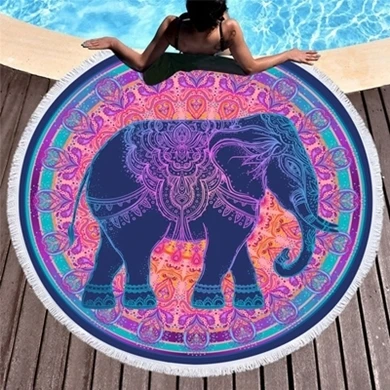 Mandala Elephant Flowers Printed Round Beach Towel Bohemian Microfiber Beach Towels Adults Travel Blankets Bath Towel Tapestry - Цвет: Beach towel4