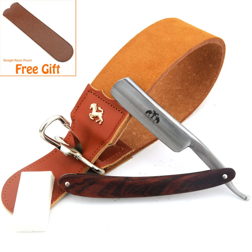 

Straight Razor Cut Throat Folding Knife Shave Ready Beech Wood Handle Shave Shaving Leather Strop+Polishing Paste