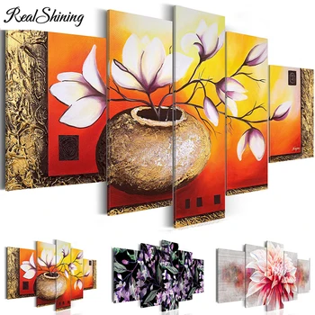 

5 pcs Full Square/Round Drill 5D DIY Diamond Painting Classical Vase with Magnolias Light Pink Flower 3D Embroidery Kits FS4784