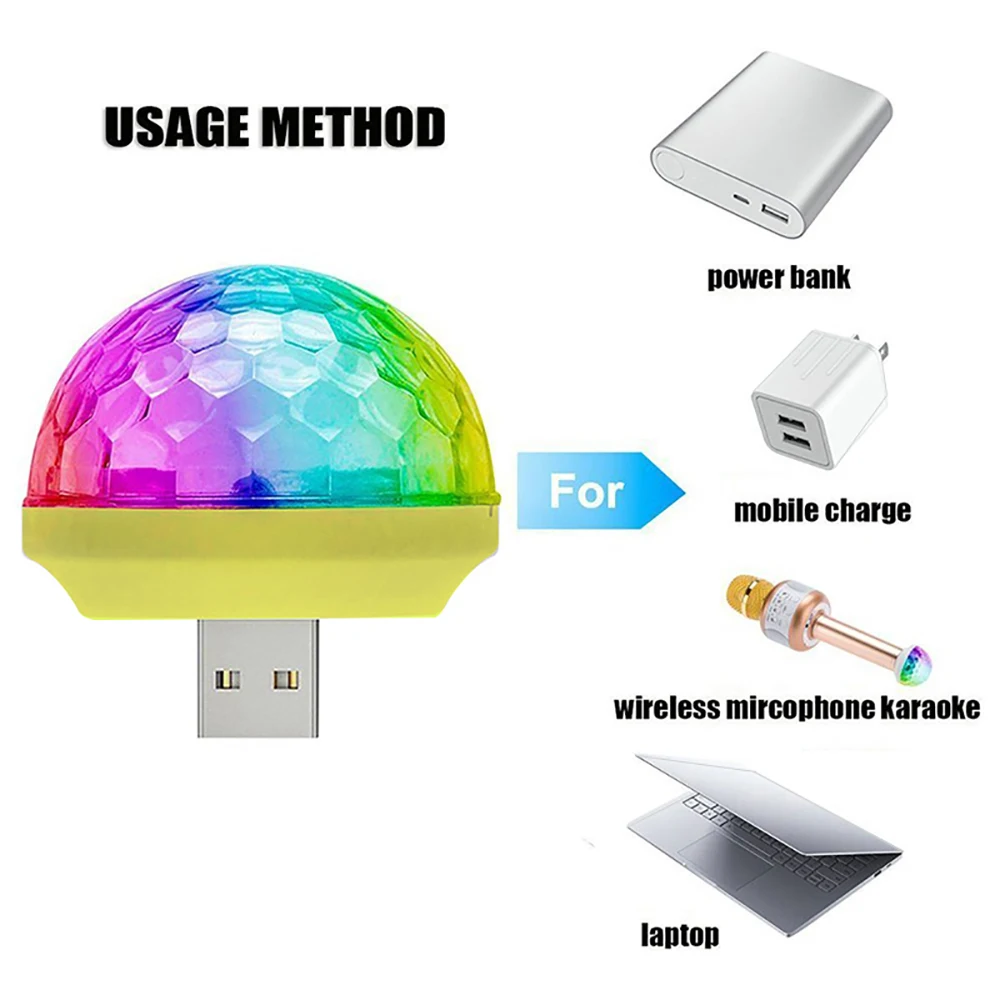 A++ качественный светодиодный USB автомобильный светильник 5 в RGB Супер Мини Романтический 3 Вт праздничный светильник s DJ изменение цвета Звук Активированный Кристалл Волшебный