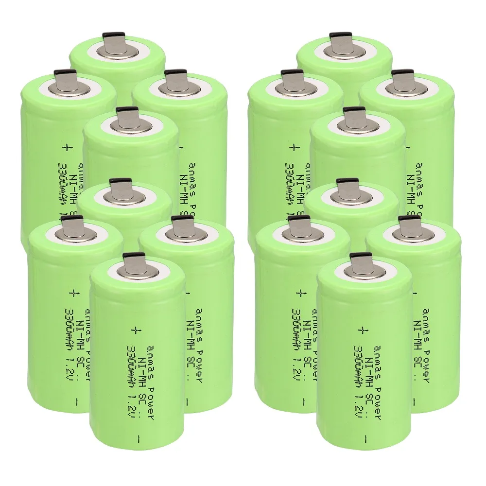 

Anmas Power 2-16Pcs Green Color SC 3300mAh SC Sub C NI-MH Cell 1.2V Rechargeable Battery