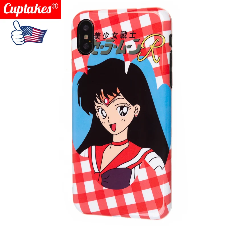 Cuptakes Luxury Glossy IMD Soft Silicone Case for iPhone 6 6S 7 8 X 7Plus Cover Cute Japan Cartoon Girl Red Capinha Coque Jelly |