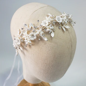

Romantic Clay Flower Bridal Headpiece Antique Silver Leaf Hair Vine Wedding Crown Brides Hair Accessories 2019