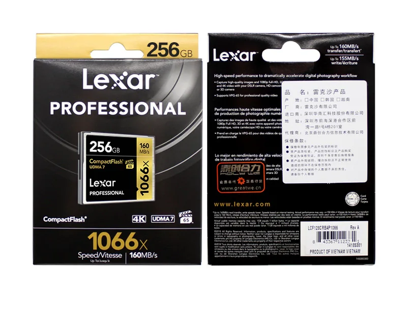 Lexar CF карта 128 GB 1066x32 GB UDMA 7 карт памяти Макс 160 МБ/с. VPG-65 64 Гб компактный адаптер для флэш-карт для Full HD 3D и 4 K видео