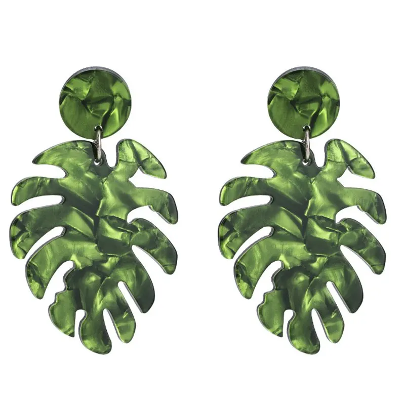 

New Fashion Leaves Blue Green Acetate Earrings 2018 Personality Atmosphere Exaggerated Edition Acrylic Earrings For Woman