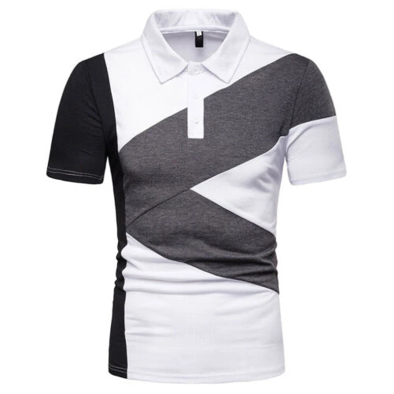 Топ для мужчин Slim Fit с коротким рукавом Повседневная футболка для гольфа Топы Para Hombre Tomme дикий контрастный цвет - Цвет: Белый